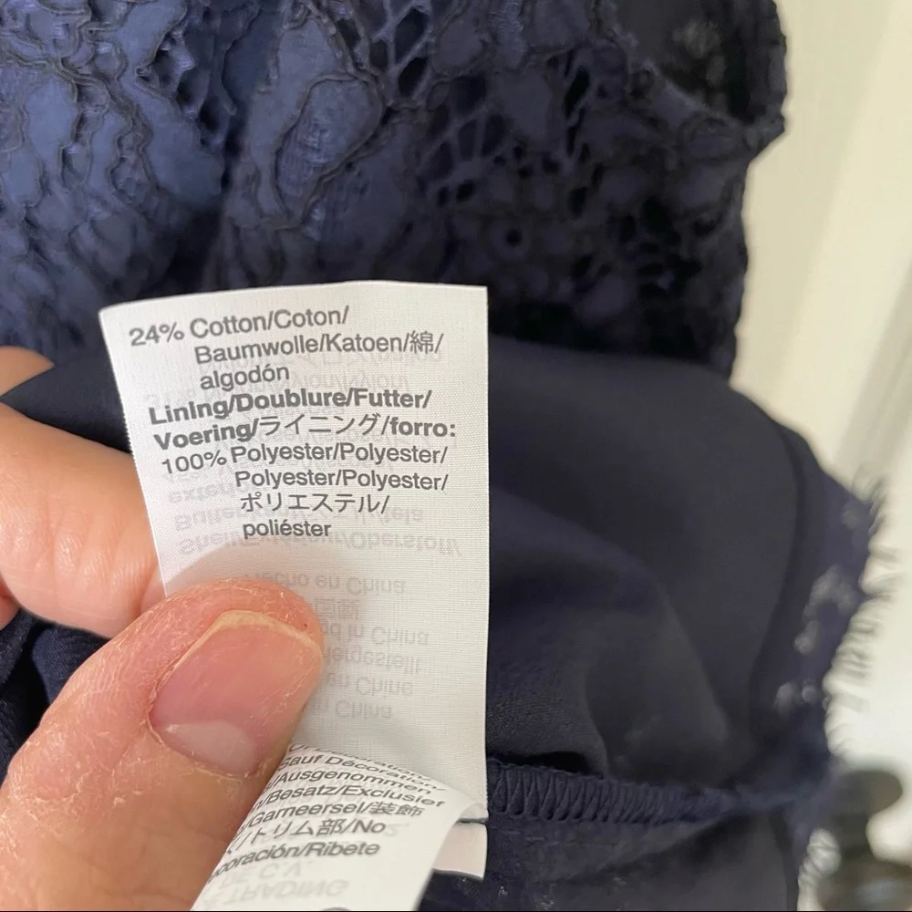 J. Crew Navy Blue Lace Ruffle‎ Neck Sleeveless Tank Top XS